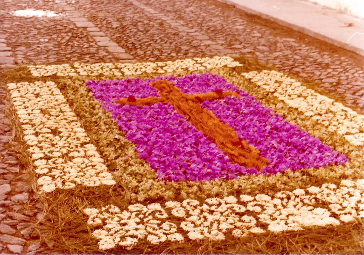 A Semana Santa carpet of flowers and coloured sawdust in Antigua